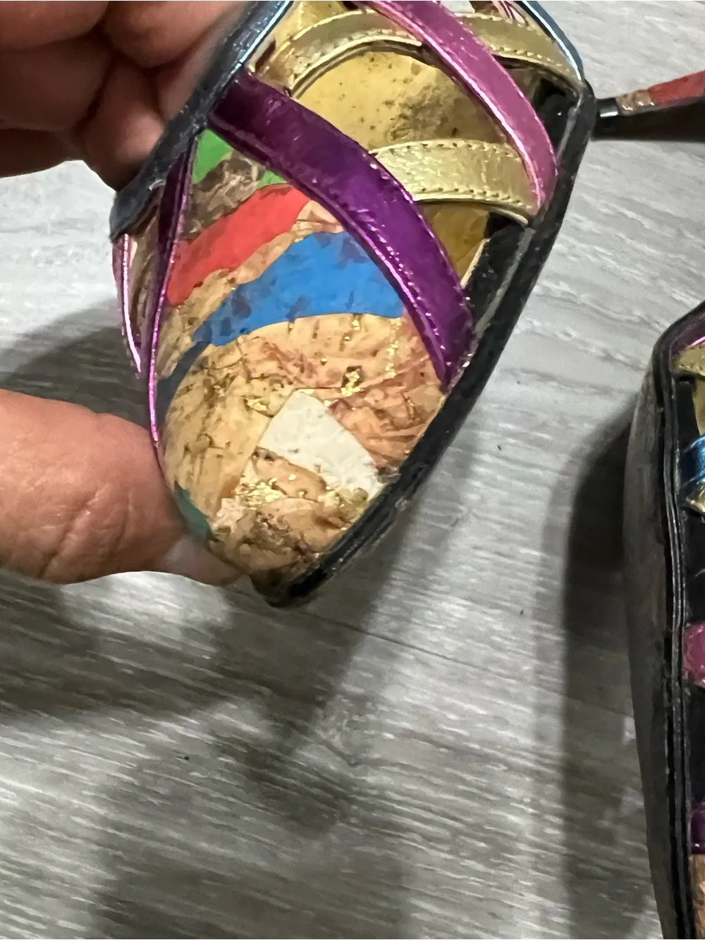 Adora Vintage Metallic Heels Strappy  Cork Mosaic Size 7 M  Colorful Shoes Y2K